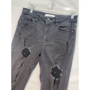 Kancan Jeans Womens 9 / 28 Black Mid Rise Destroyed Skinny‎ Leg Dark Wash